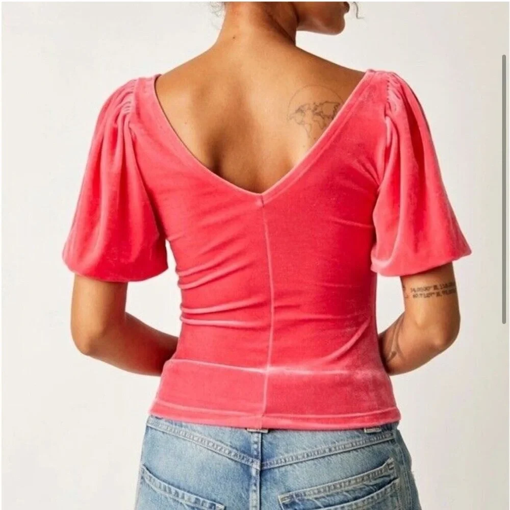 Free People Ruched Velvet V-neck Top In Strawberry Spritz Ruched